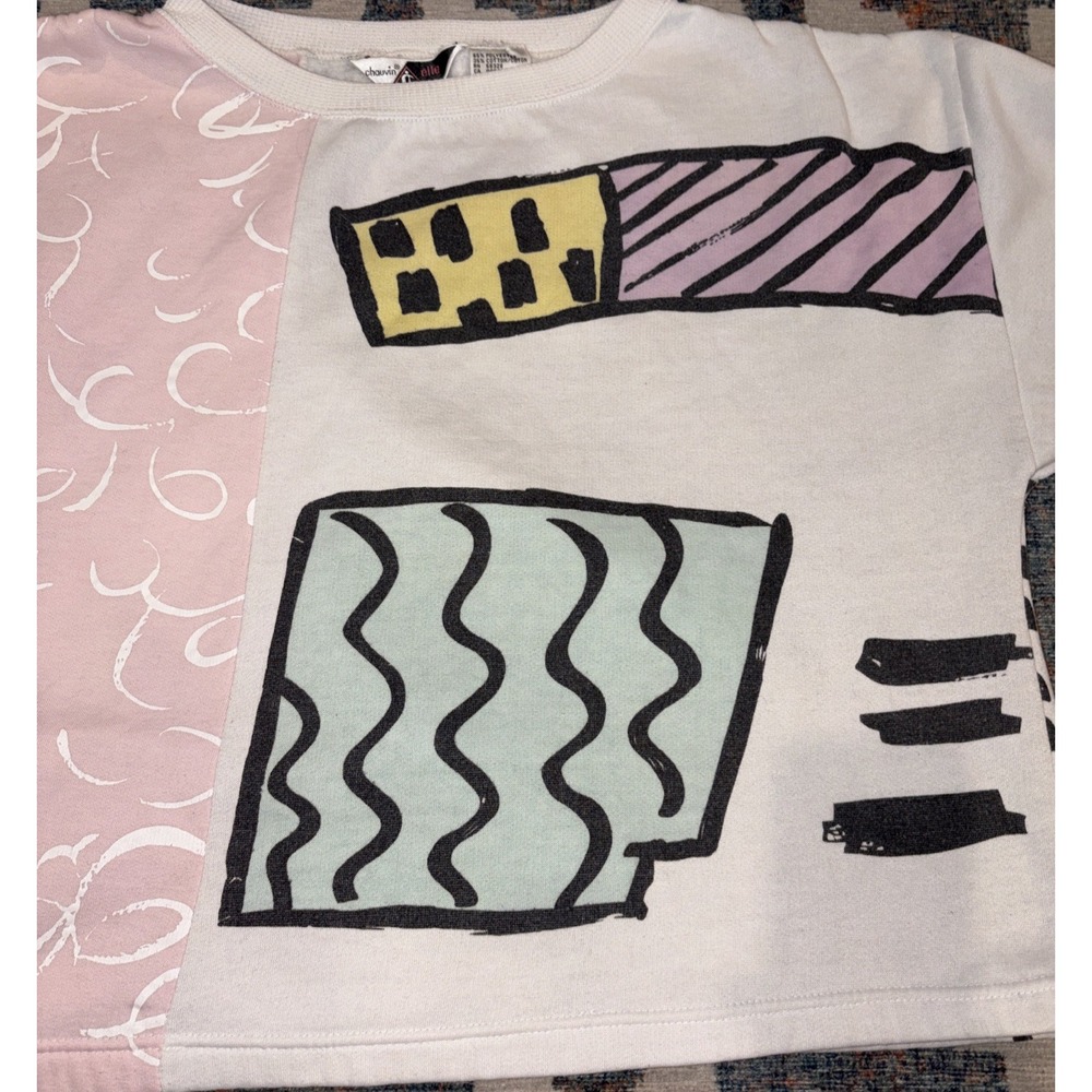 Vintage Chauvin Elle Pastel Memphis-Style Pop-Art Sweatshirt Pullover Sz M - Picture 3 of 7